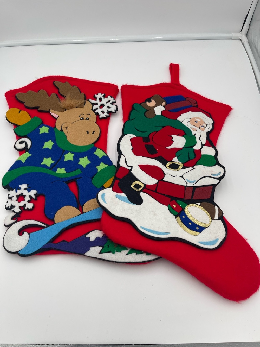 Source Unknown Red Santa & Reindeer Holiday Stockings